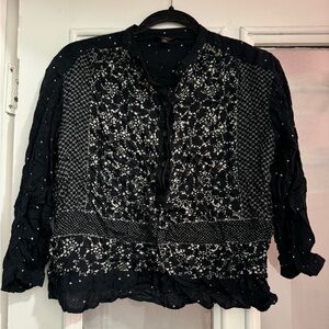 Lucky Brand Black and White Floral Blouse